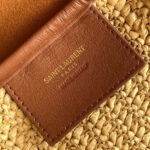 Saint Laurent Le 5 A 7 Supple Small In Raffia And Leather Coffee